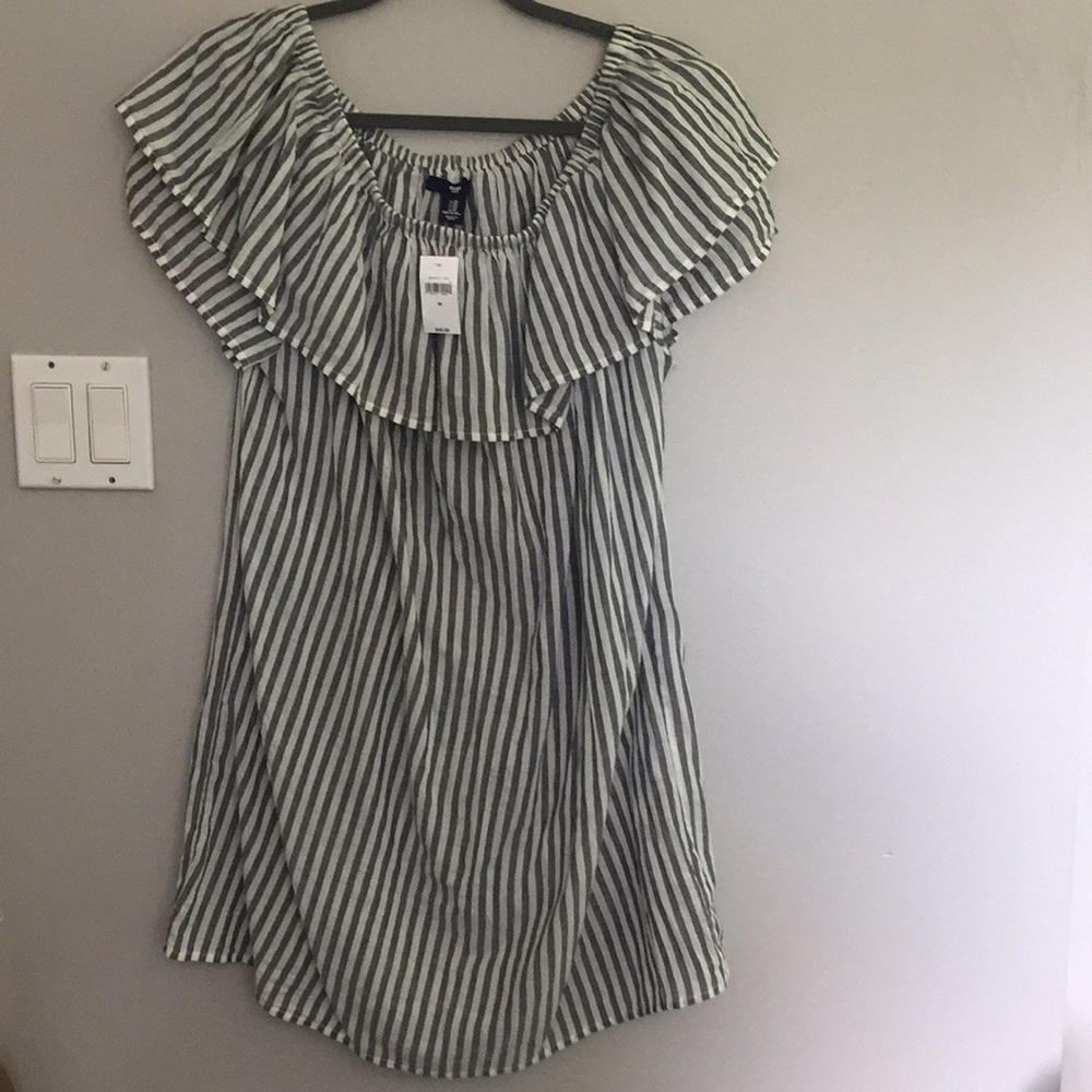 Gap Striped blue off the shoulder dress